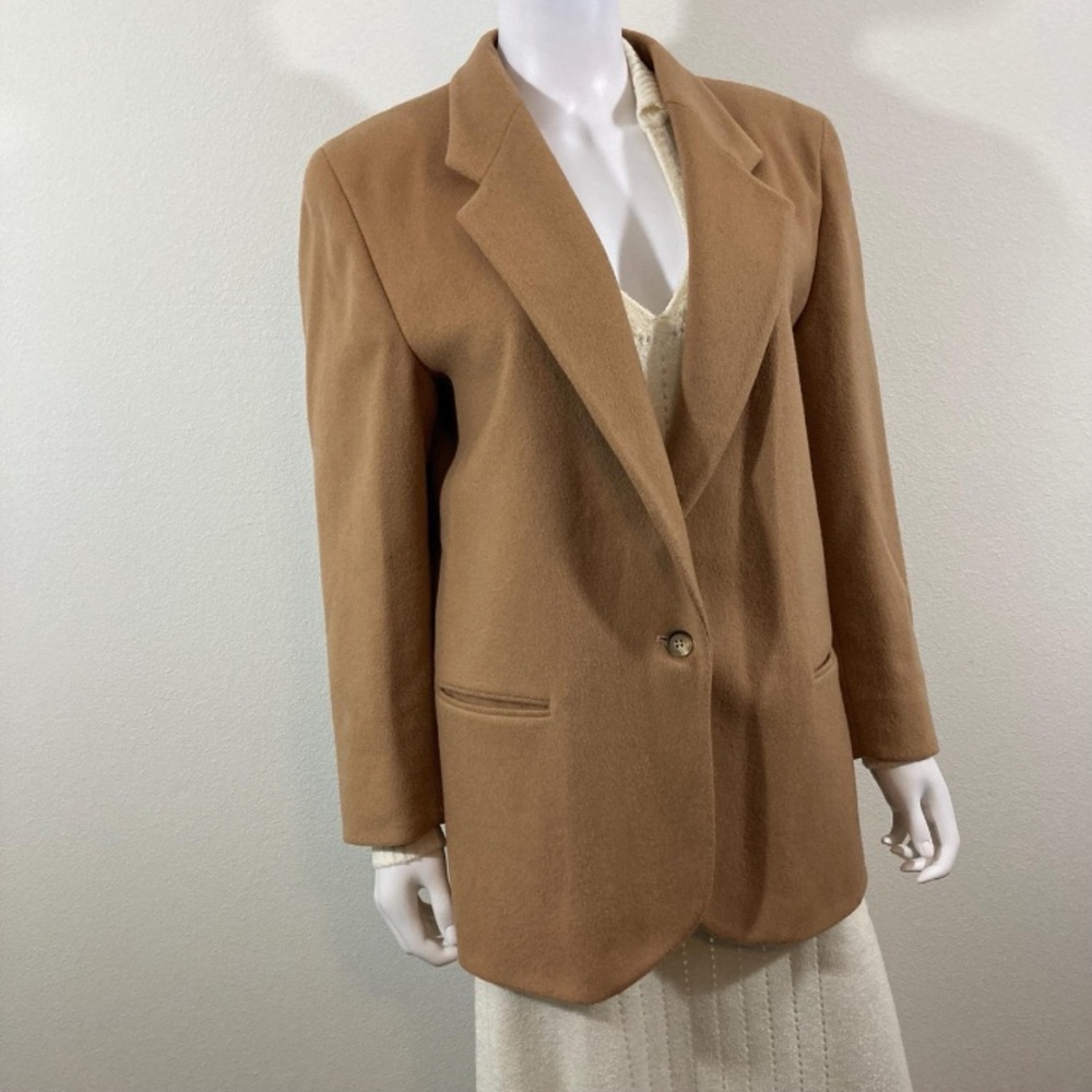 LL Bean Vintage Blazer, Wool Cashmere Tan Jacket Size 14P